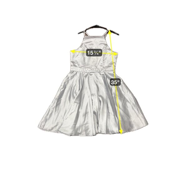 Lulus NWT Silver Satin Halter Tiny Dancer Short Skater Dress Sz Small - Picture 7 of 8